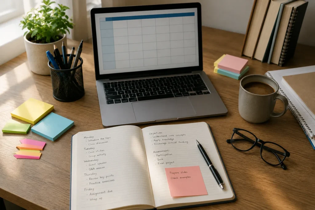 Teacher workspace with lesson materials