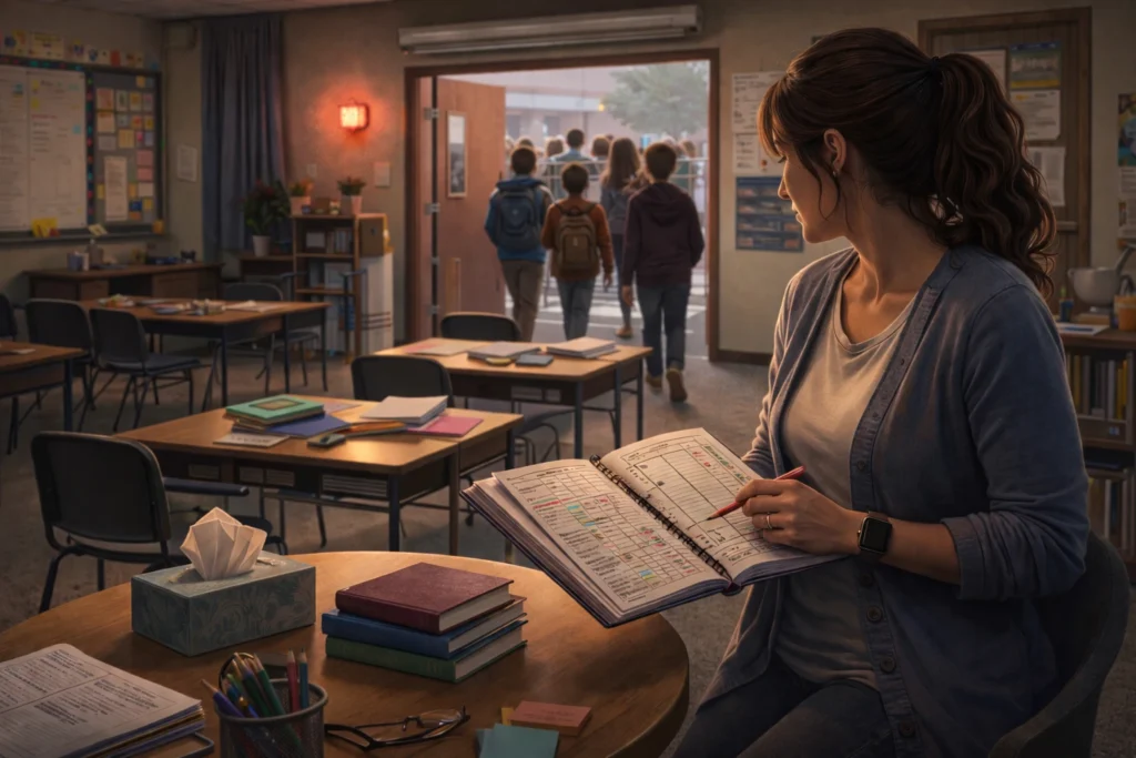 A fire drill disrupting a class